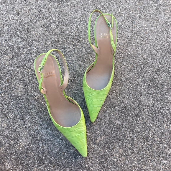 Stuart Weitzman vintage 90's lime green croc sling backs - Picture 2 of 9